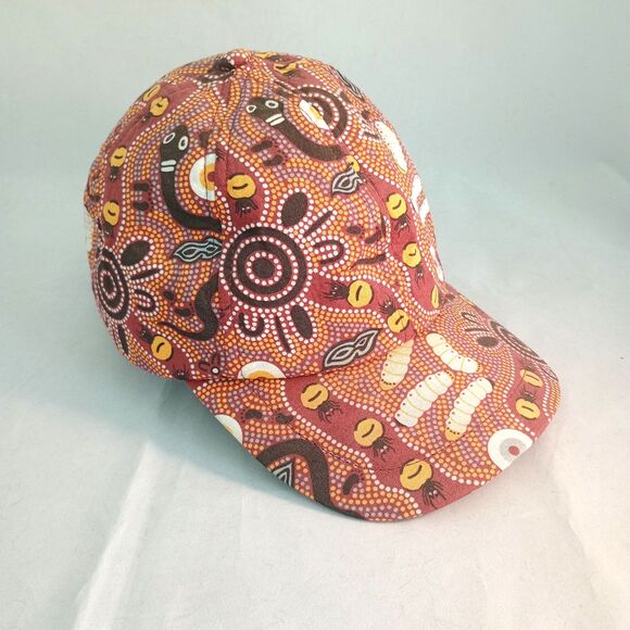 Bulurru Australian Hat 6 Panel Brown Aboriginal Art Water Hole Dreaming Cap - Picture 3 of 8
